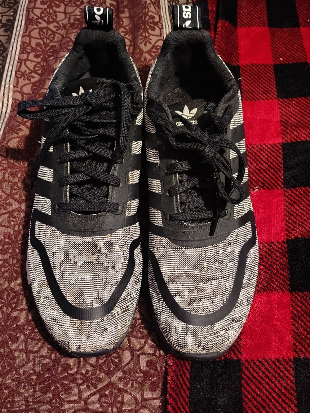 adidas Black and White Knit Running Sneakers